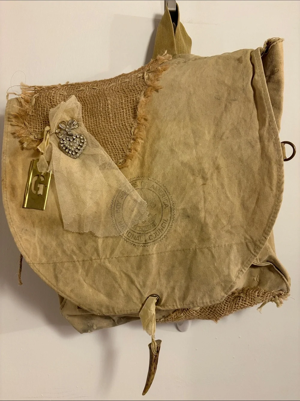 VINTAGE BACKPACK LACE & Rhinestone BOY SCOUTS Canvas